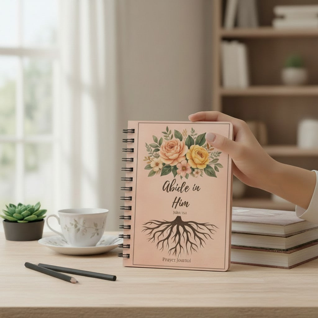 Abide in Him Christian Journal – John 15:4 Prayer & Devotional Notebook, Faith Gift for Women - Heavenly Treasures