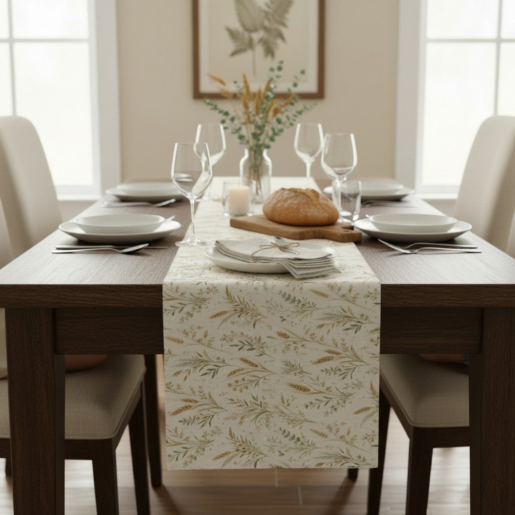 Christian Table Runner – Wheat Harvest Design for Farmhouse Dining - Heavenly Treasures