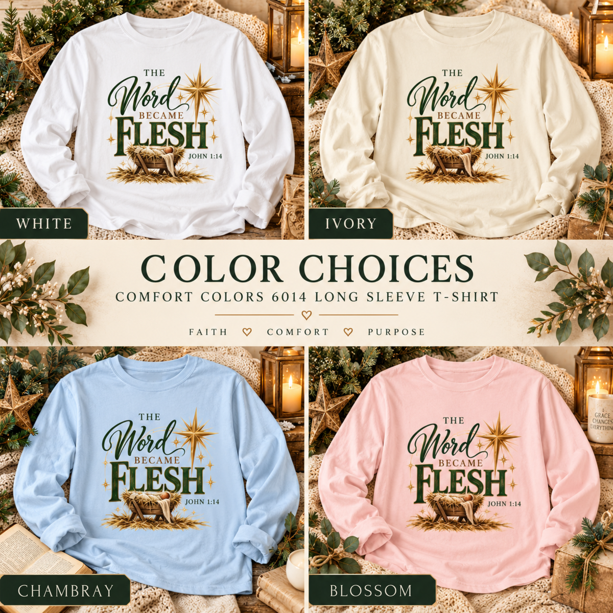 The Word Became Flesh | Christian Christmas Long Sleeve Tee - Heavenly Treasures