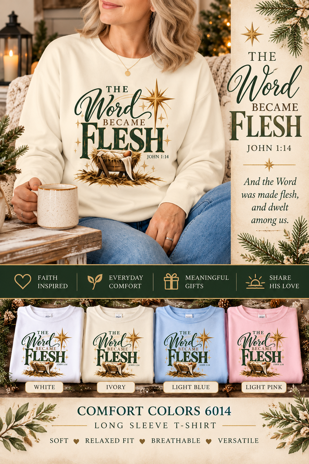 The Word Became Flesh | Christian Christmas Long Sleeve Tee - Heavenly Treasures