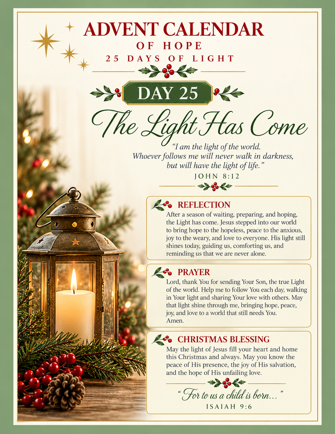 Christian Advent Calendar of Hope | 25-Day Printable