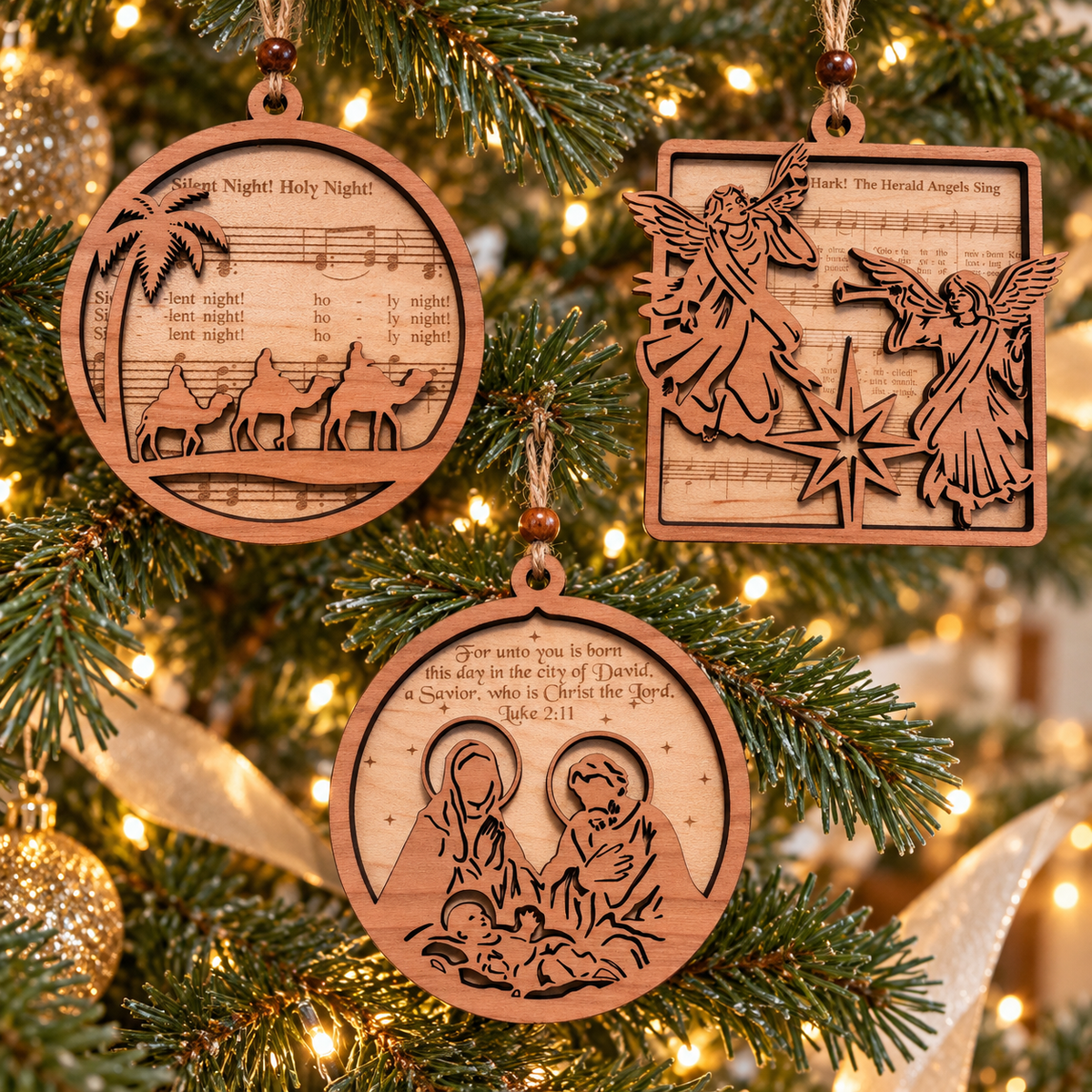 Handmade Wood Nativity Ornaments | Maple & Cherry - Heavenly Treasures