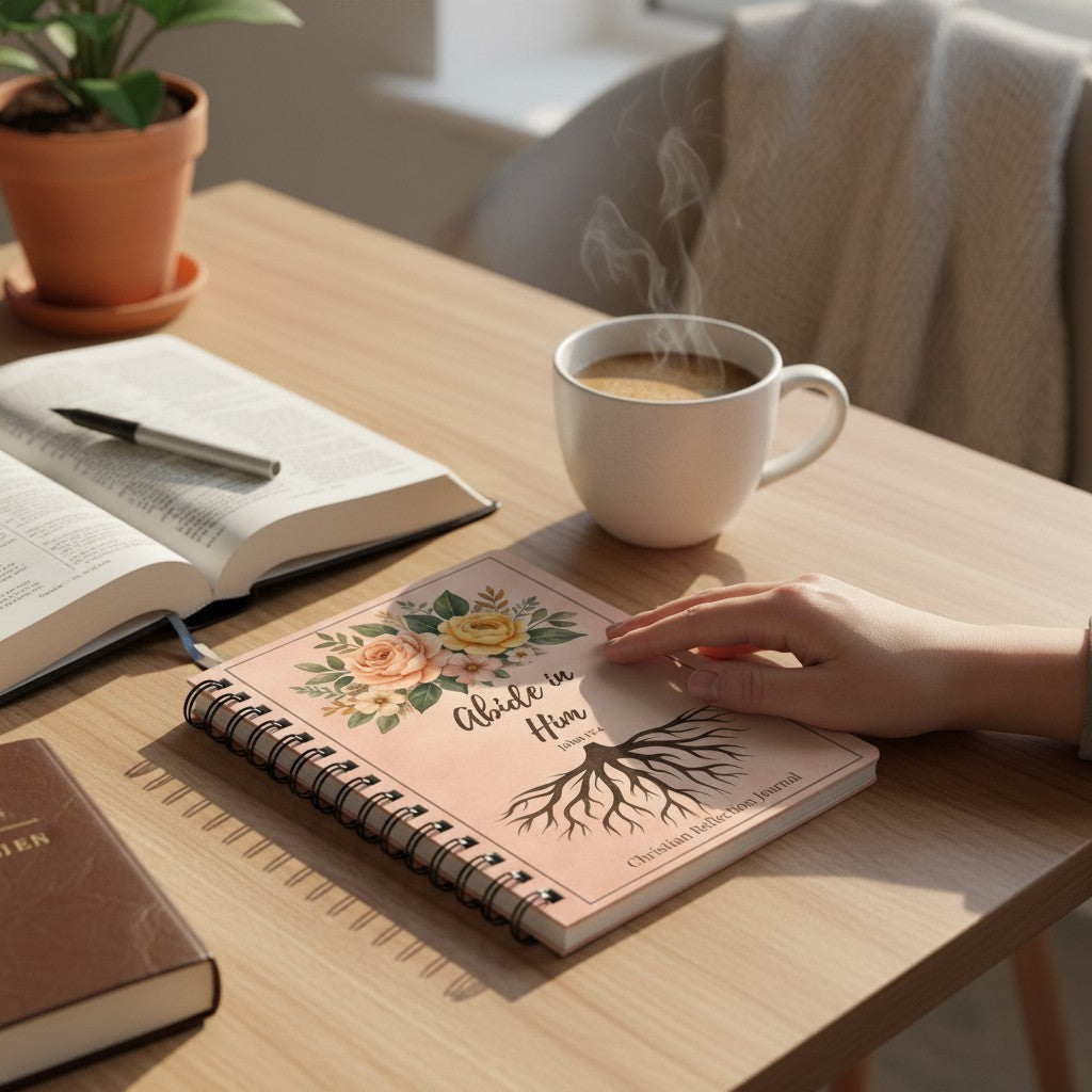 Abide in Him Christian Journal – John 15:4 Prayer & Devotional Notebook, Faith Gift for Women - Heavenly Treasures
