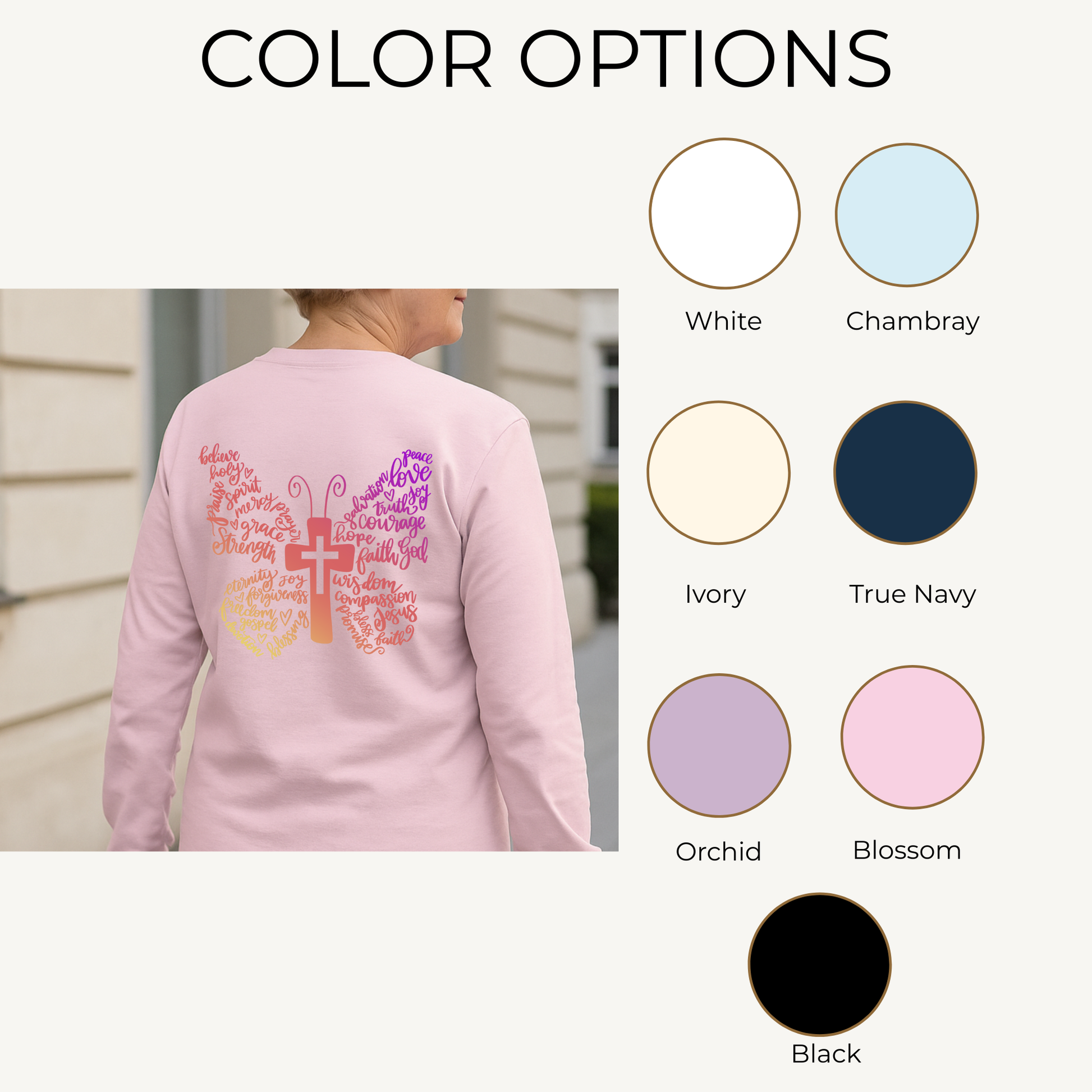 Butterfly Motif Tee – Faith-Inspired Christian T-Shirt with Back Design - Heavenly Treasures