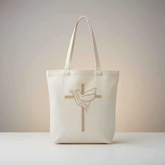 Christian Tote Bag – Embroidered Dove Cross Design for Bible Study & Church - Heavenly Treasures