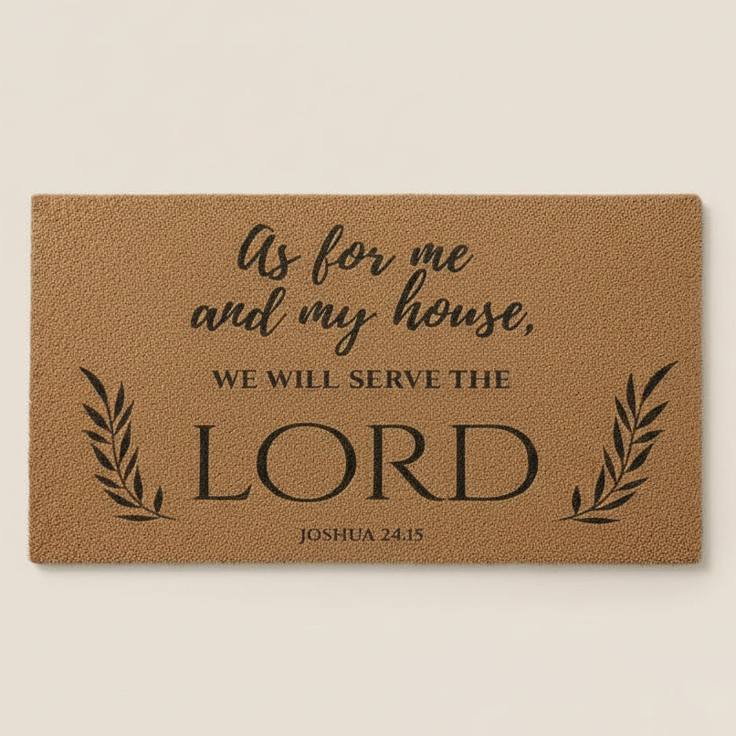 Doormat with religious text on a beige background