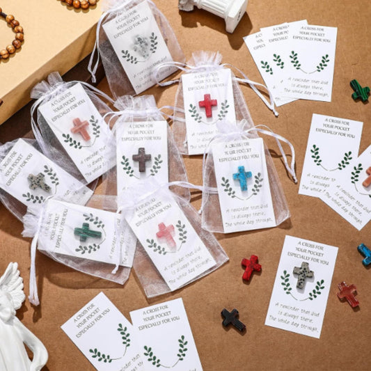 Pocket Crystal Cross Religious Gift Christian Faith Healing Stone Comfort Item Prayer Token Spiritual Accessory Daily Reminder Meditation - Heavenly Treasures