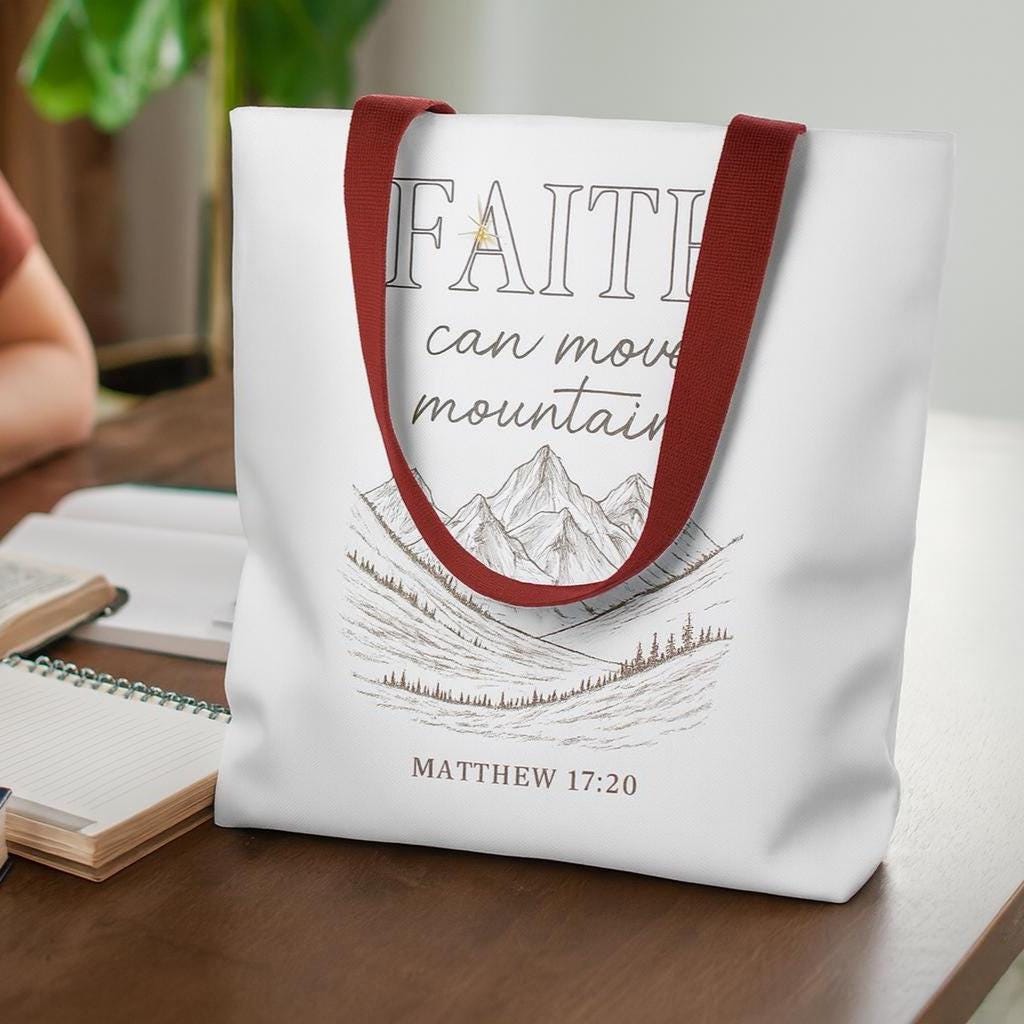 Faith Can Move Mountains Canvas Tote Inspirational Bag Bible Verse Matthew Scripture Quote Carry All Purpose Bag Christian Gift Idea - Heavenly Treasures
