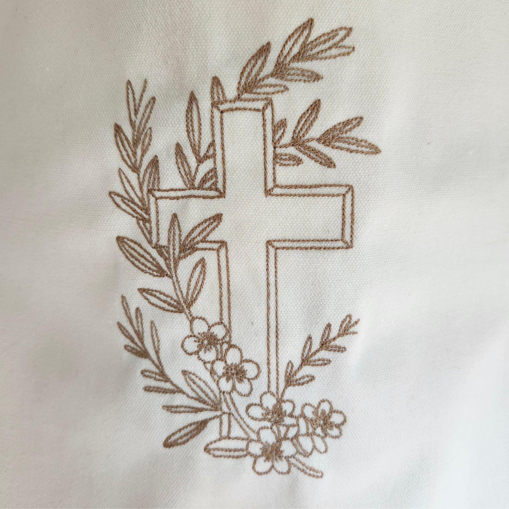 Canvas Tote Bag Christian Faith Accessory Embroidered Cross Design Bible Carrier Church Bag Women Olive Branch Pattern Scripture Study Holder Prayer Journal Bag Devotional Material Carrier Natural Cream Color Durable Cotton Polyester Blend