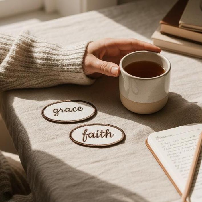 Embroidered Faith Words Patch Set Christian Iron On Sew On Application Bible Journal Accessory Supplies Inspirational Word Badge Collection Grace Abide Chosen Be Still Faith Options Religious Clothing Embellishment Jacket Backpack Bag