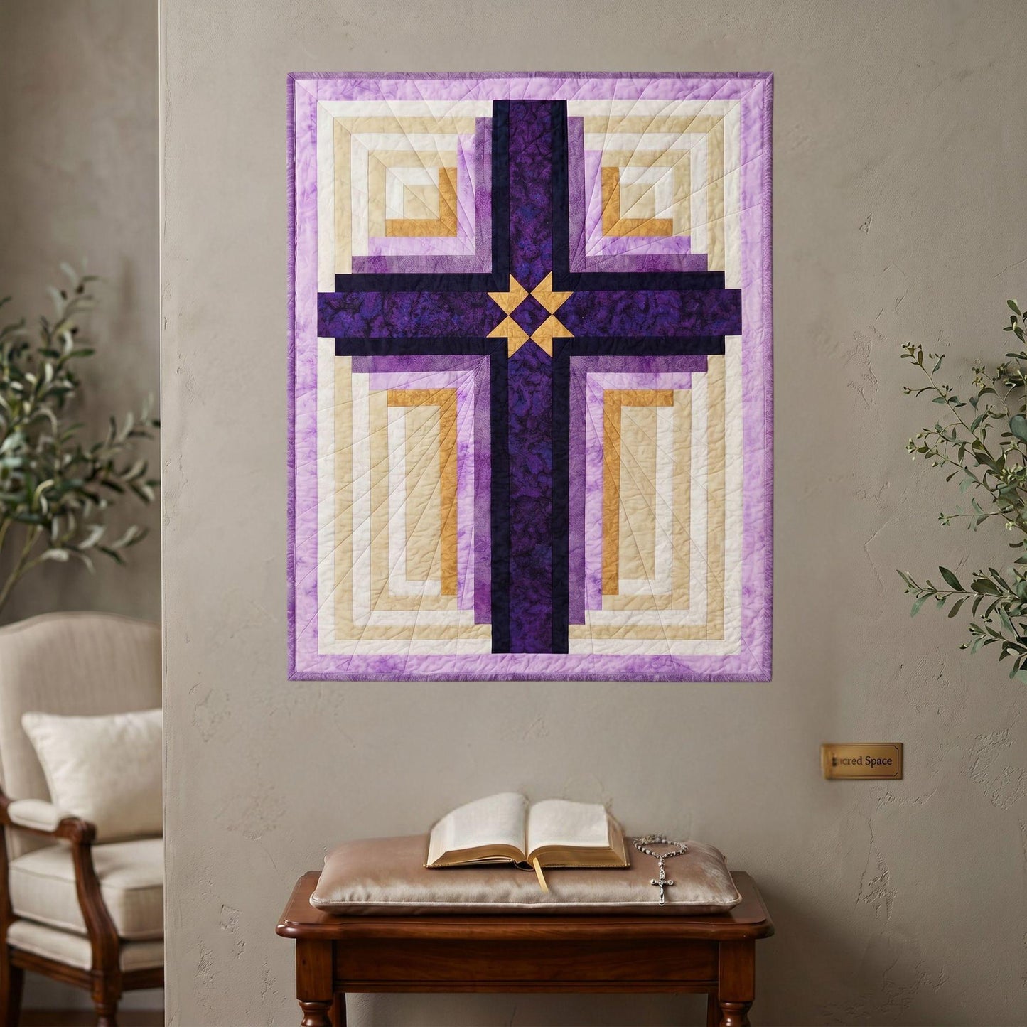 Christian Wall Art – Handmade Quilted Cross Prayer Room Faith Piece - Heavenly Treasures