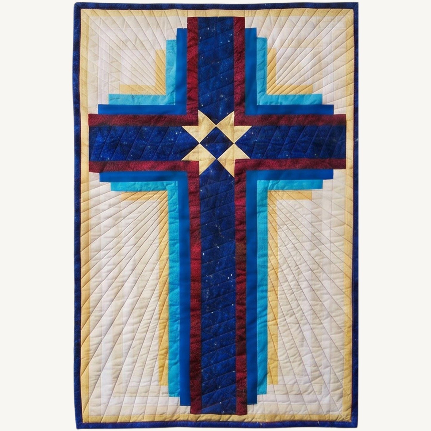 Faith Based Christian Home Accent Handmade Quilted Wall Art Cross Design Textile Piece Prayer Room Display Religious Gift Baptism Confirmation Present Pastor Appreciation Hand Stitched Heirloom Quality Church Sanctuary Art Spiritual Focal