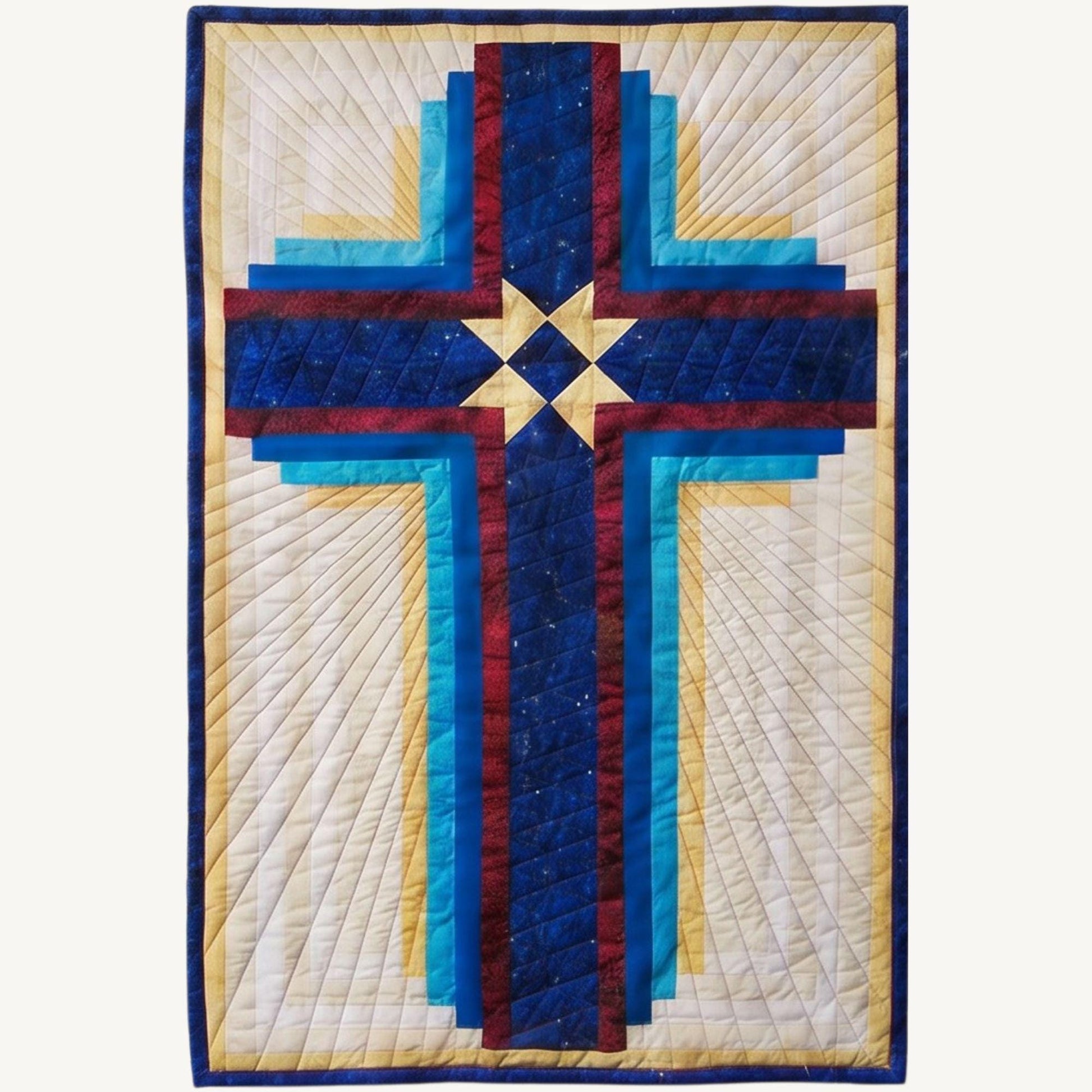 Faith Based Christian Home Accent Handmade Quilted Wall Art Cross Design Textile Piece Prayer Room Display Religious Gift Baptism Confirmation Present Pastor Appreciation Hand Stitched Heirloom Quality Church Sanctuary Art Spiritual Focal