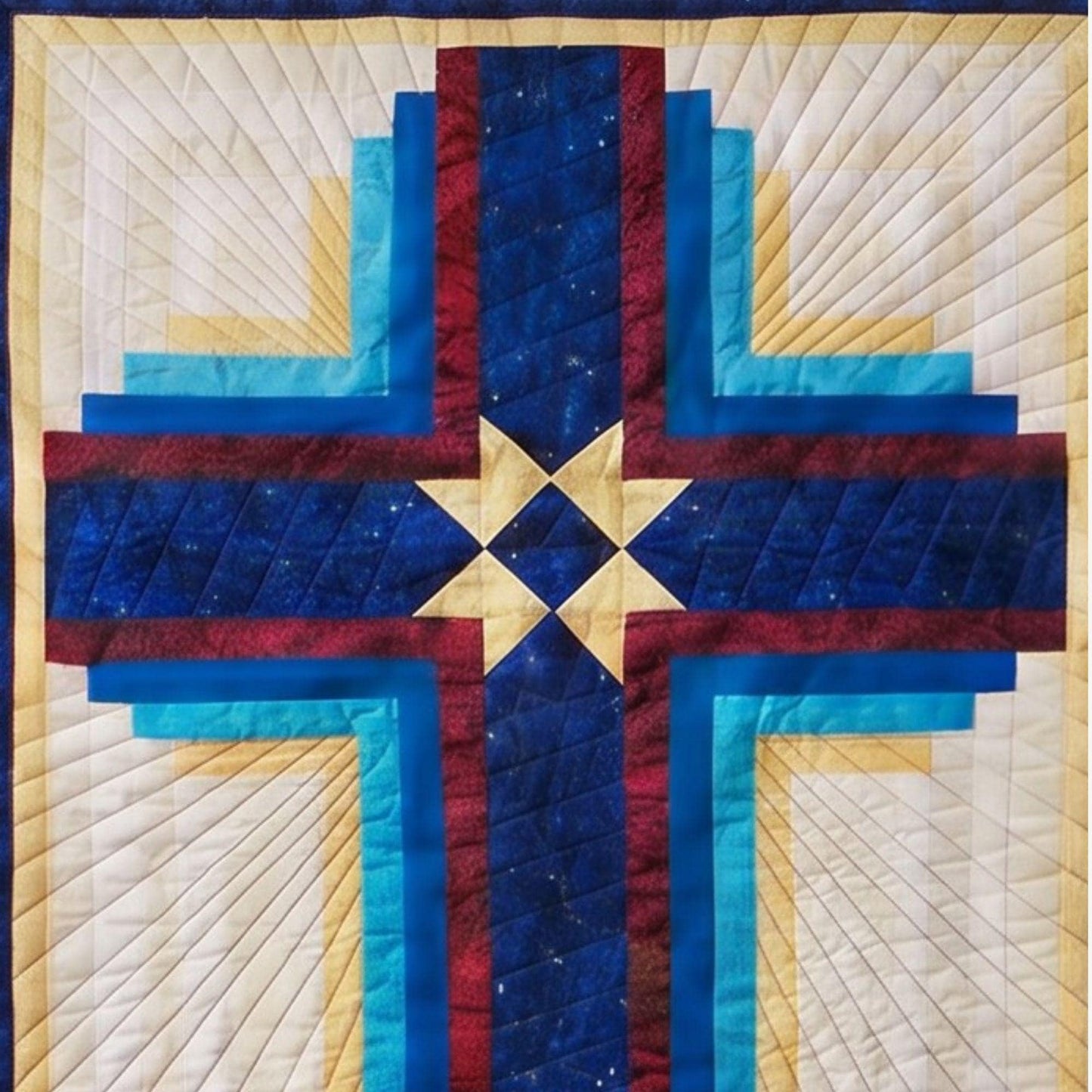 Religious Wall Hanging Handmade Quilted Christian Art Cross Design Faith Piece Hand Stitched Craftsmanship Prayer Room Display Worship Space Creation Heirloom Quality Textile Art Pastor Appreciation Gift Baptism Confirmation Present Church