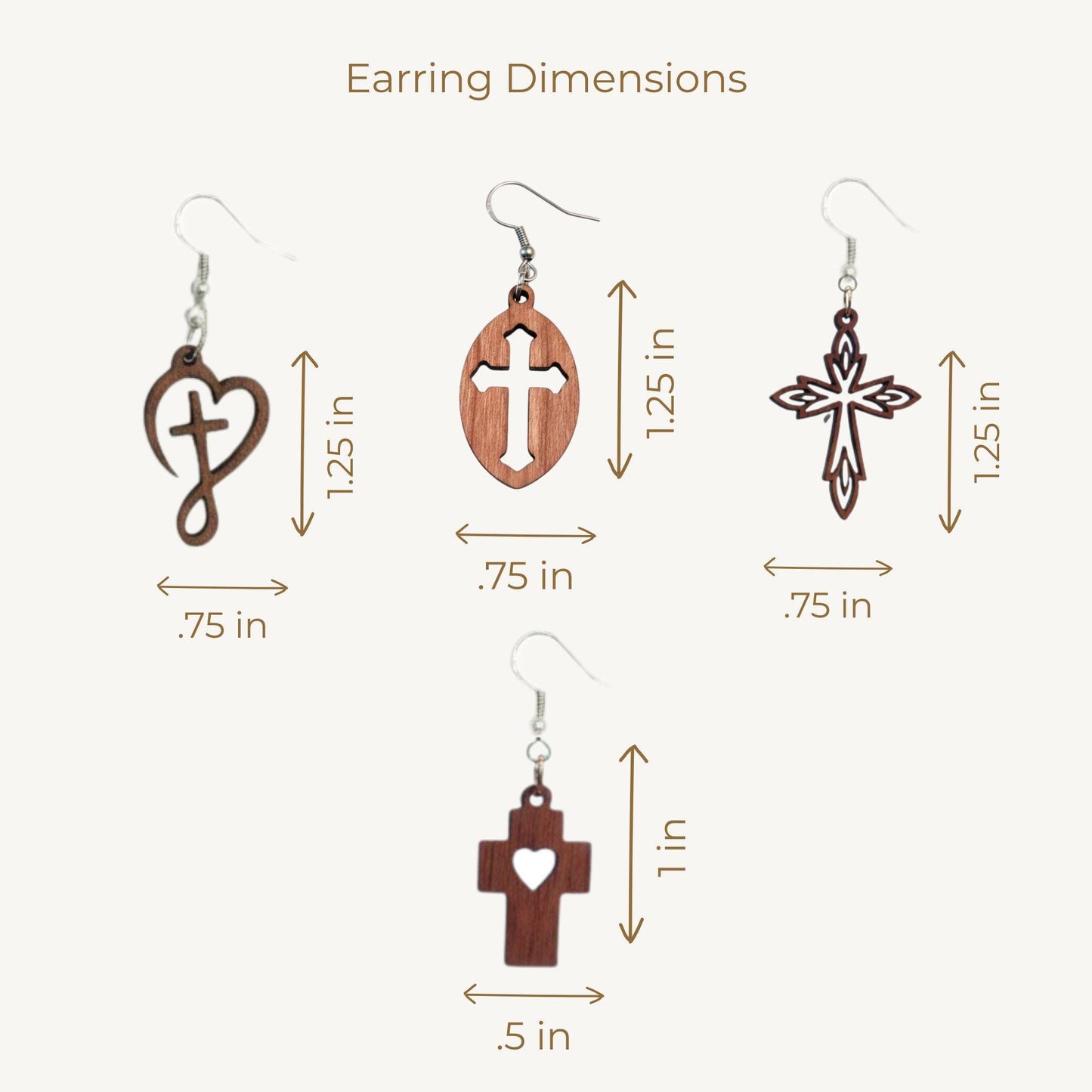 Christian Faith Gift Wooden Cross Earrings Handmade Religious Jewelry Maple Wood Heart Design Baptism Confirmation Present Lightweight Dangle Earrings Sterling Silver Hooks Inspirational Faith Accessory Church Worship Jewelry Spiritual