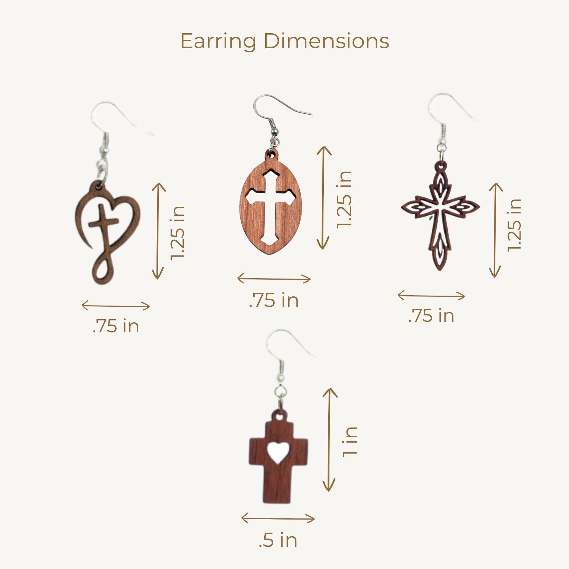 Christian Faith Gift Wooden Cross Earrings Handmade Religious Jewelry Maple Wood Heart Design Baptism Confirmation Present Lightweight Dangle Earrings Sterling Silver Hooks Inspirational Faith Accessory Church Worship Jewelry Spiritual