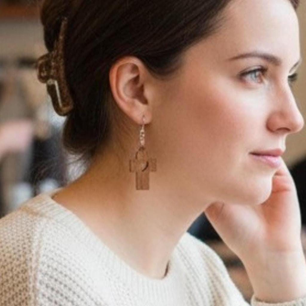 Wooden Cross Earrings – Handmade Lightweight Christian Faith Jewelry