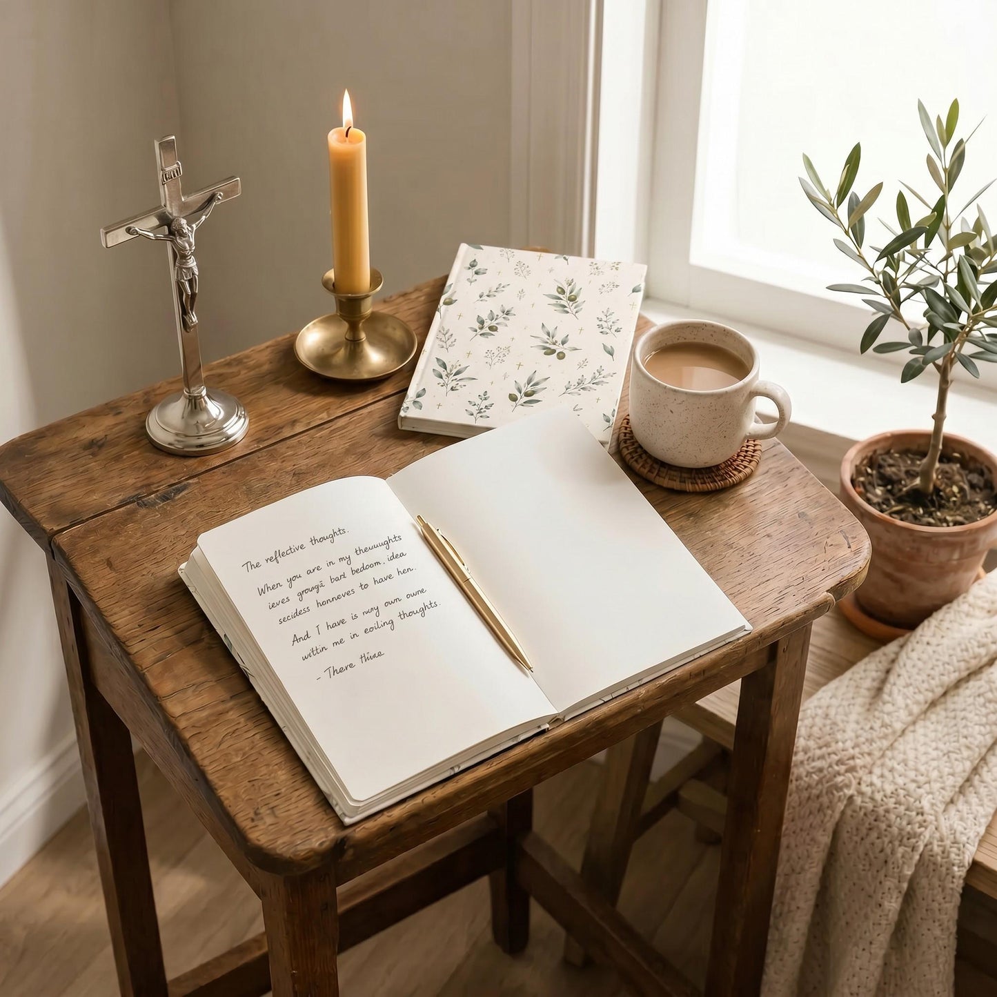 Hardback Botanical Journal Christian Prayer Notebook Eucalyptus Greenery Cross Design Nature Inspired Faith Writing Book Daily Devotional Practice Scripture Study Companion Gratitude Reflection Pages Women Spiritual Growth Gift Rustic