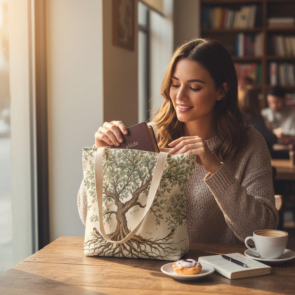 Meaningful Gift For Christian Women Tree Of Life Tote Bag Canvas Construction Printed Both Sides Spiritual Growth Symbol Design Perfect Church Bag Bible Study Carry All Durable Reusable Shopping Bag Comfortable Shoulder Straps Spacious