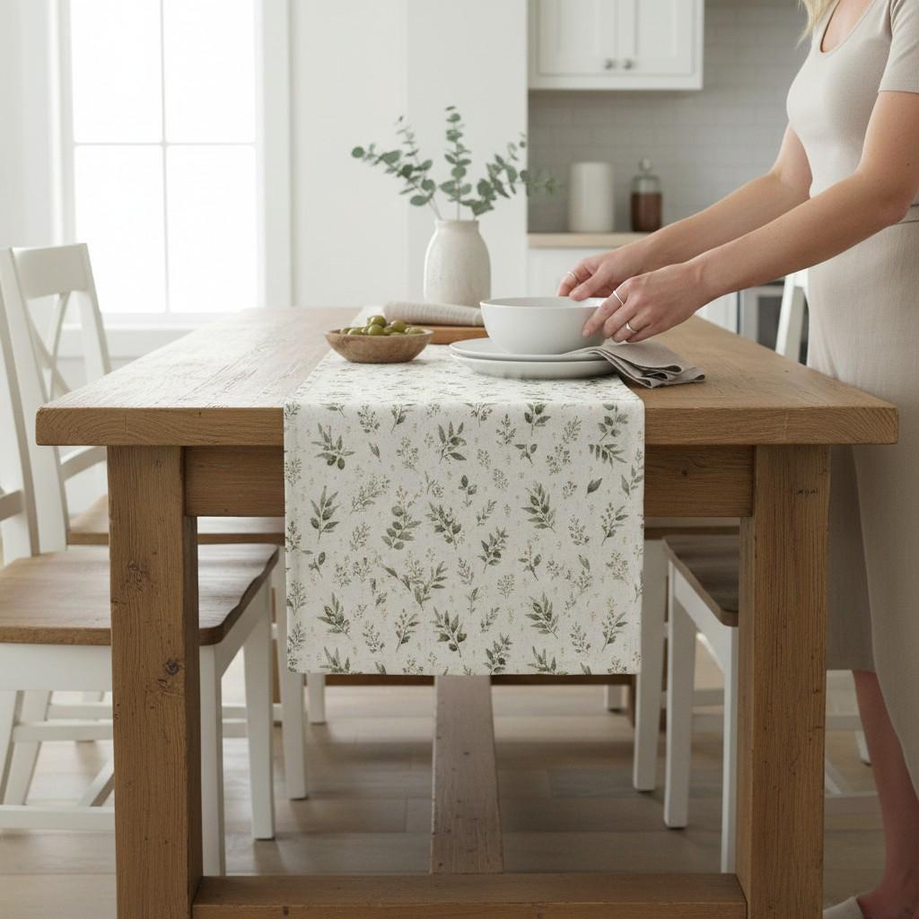 Olive Branch Design Fabric Premium Cotton By The Yard Botanical Print Pattern Neutral Beige Background French Country Cottage Style Perfect For Quilting Projects Sewing Crafts Home Upholstery Pillow Covers Curtain Panels Peaceful Farmhouse