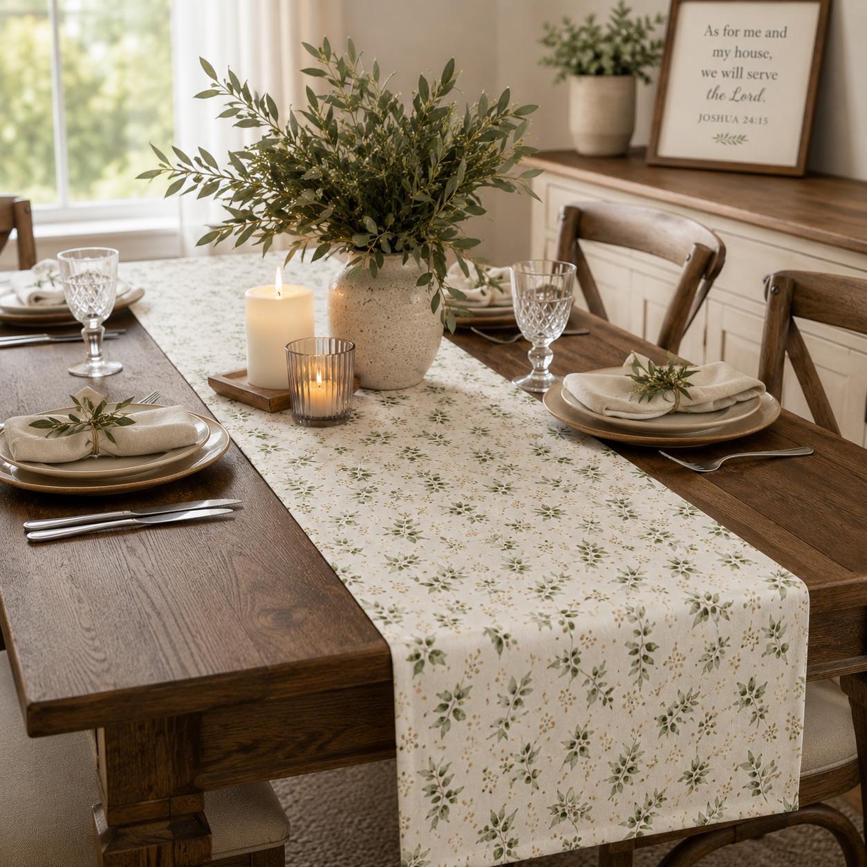 Christian Table Runner – Watercolor Olive Branch Farmhouse Dining - Heavenly Treasures