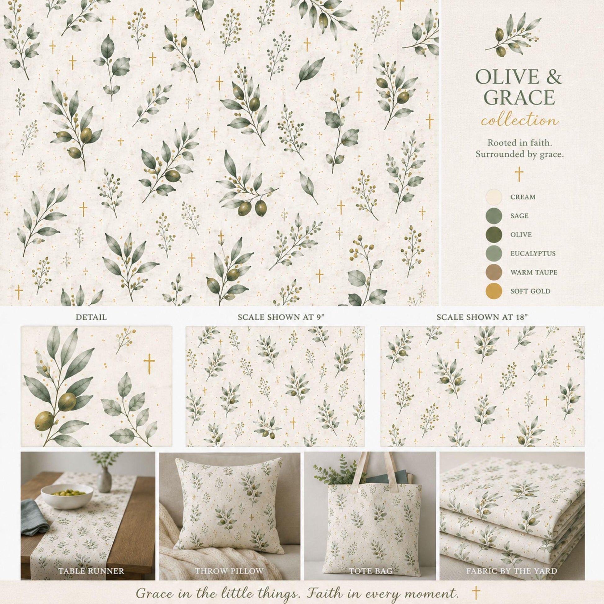 Christian Table Runner – Watercolor Olive Branch Farmhouse Dining - Heavenly Treasures