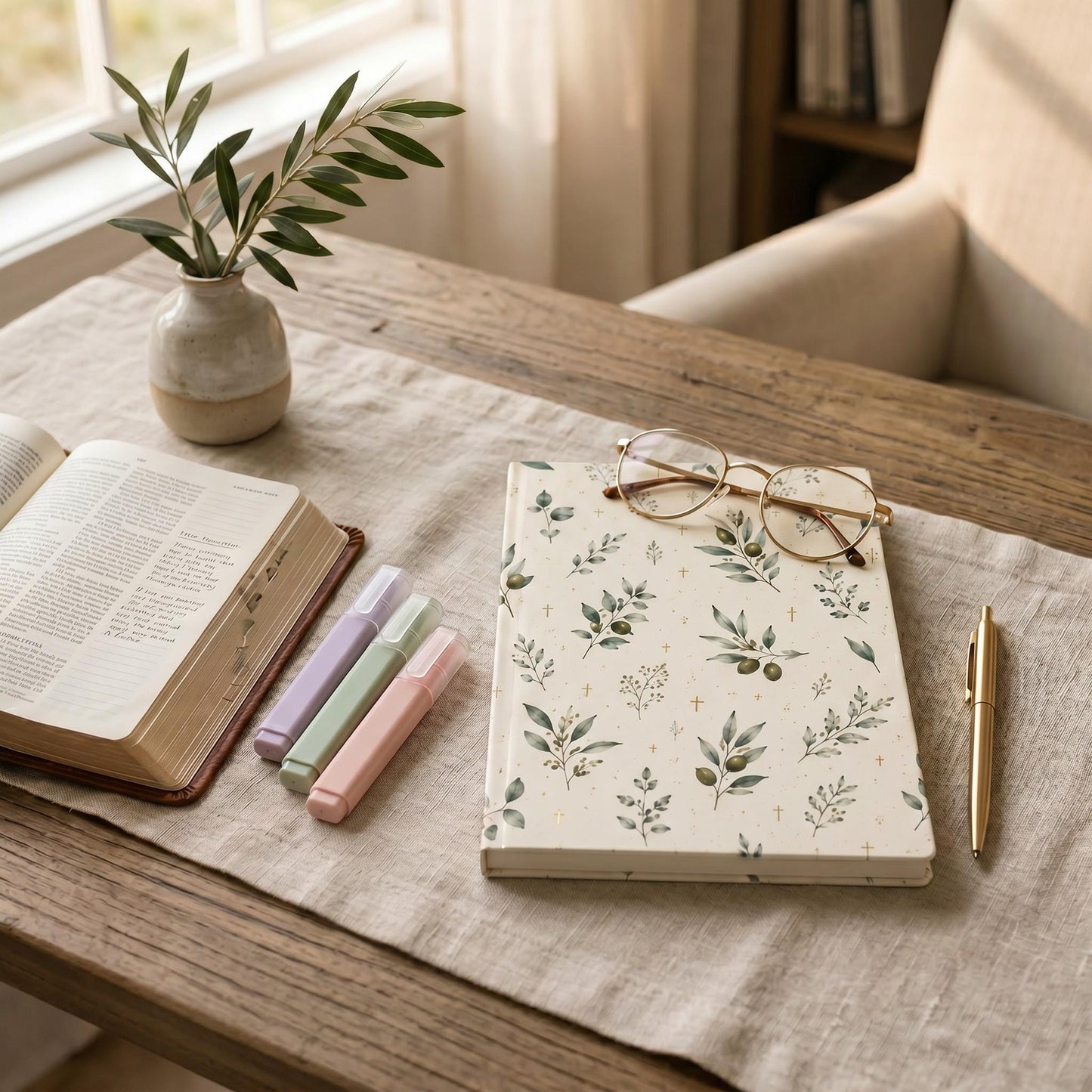 Women Christian Journal Hardback Prayer Notebook Botanical Eucalyptus Greenery Design Daily Devotional Writing Book Scripture Study Companion Faith Reflection Pages Gratitude Practice Space Morning Worship Journal Baptism Confirmation Gift