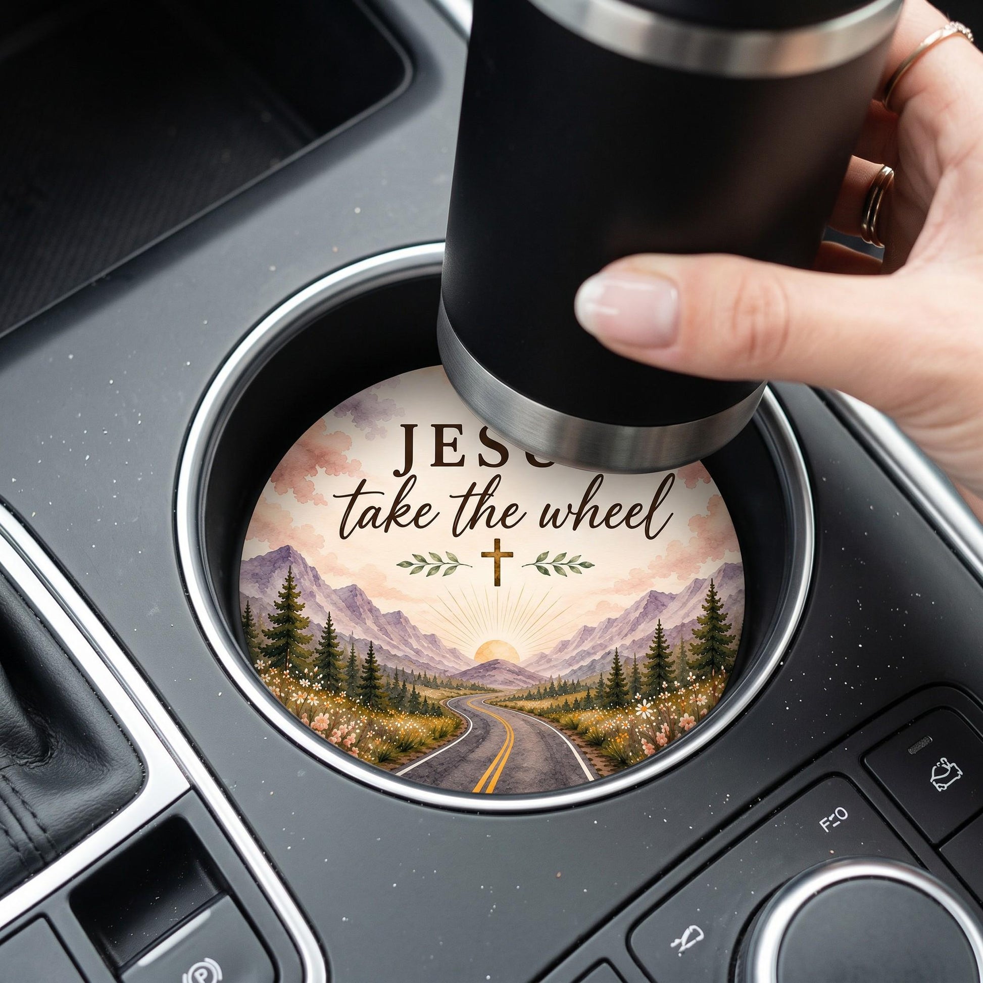 Christian Car Coaster – Set of 2 with Watercolor Faith Designs - Heavenly Treasures