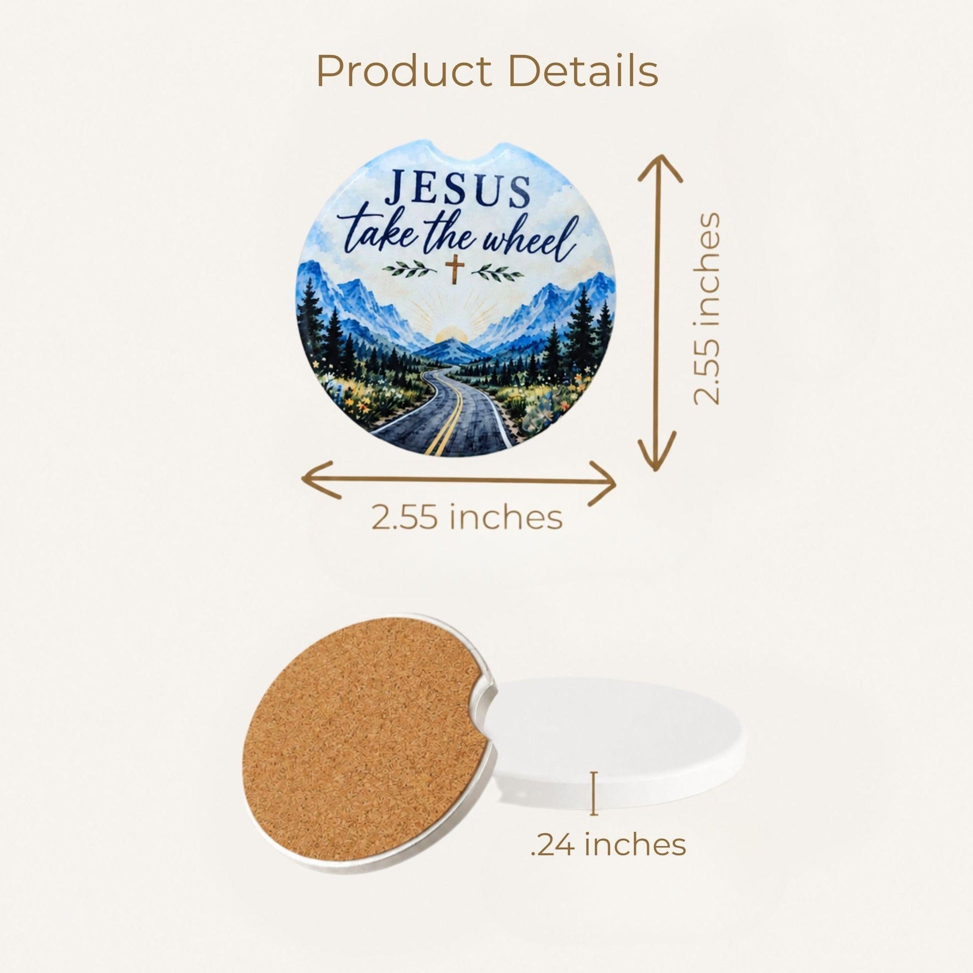 Christian Car Coaster – Set of 2 with Watercolor Faith Designs - Heavenly Treasures