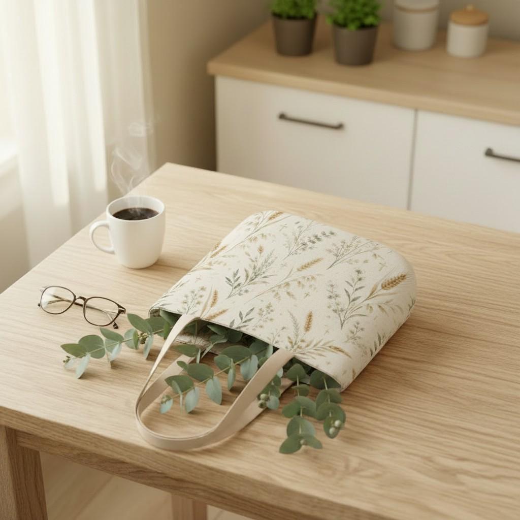 Wheat Harvest Pattern Botanical Canvas Tote Bag Natural Design Elements Wildflower Print Cottagecore Style Accessory Farmhouse Aesthetic Bag Reusable Shopping Carrier Everyday Use Tote Church Worship Bag Market Carry All Nature Inspired