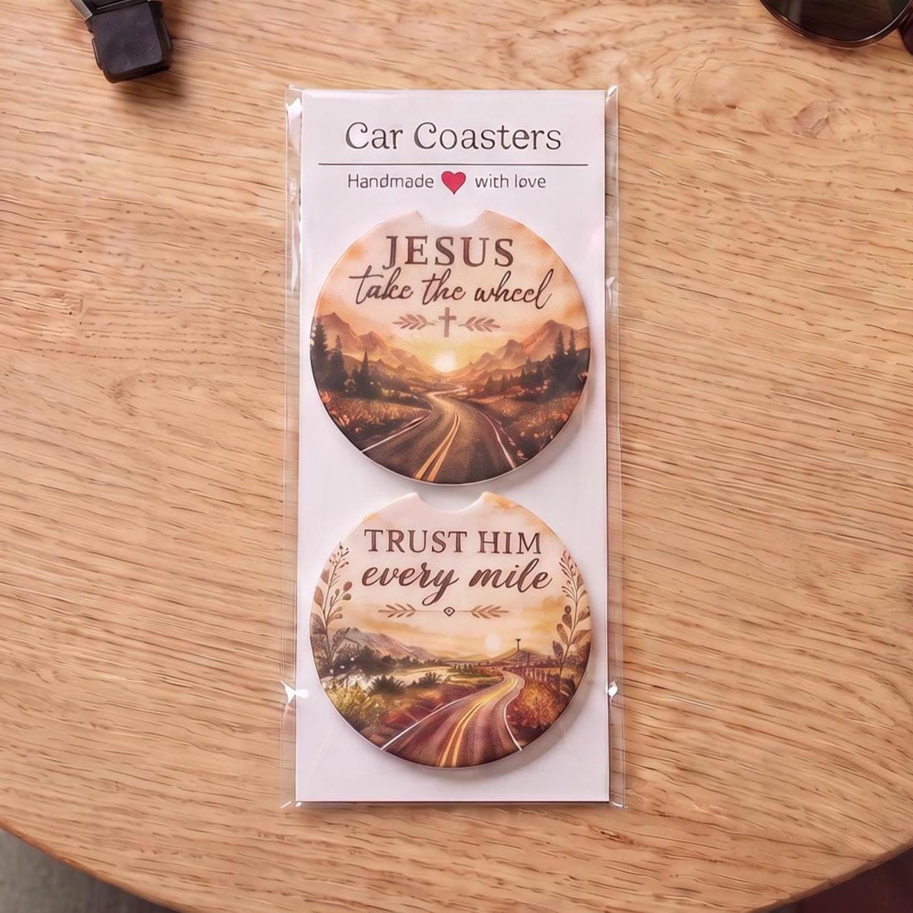 Christian Car Coaster – Set of 2 with Watercolor Faith Designs - Heavenly Treasures