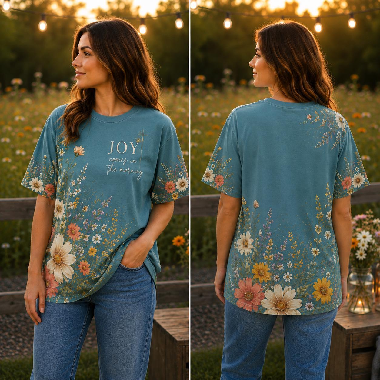 Faith Tee Women Inspirational Christian Shirt Psalm Thirty Five Scripture Message Floral Wildflower Design Teal Vintage Background Oversized Fit Worship Clothing Casual Church Wear Bible Study Outfit Spiritual Gift Christian Women Believer