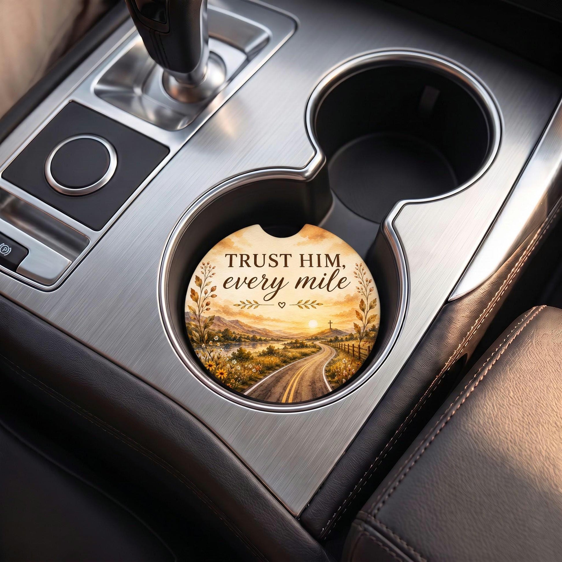 Faith Based Car Accessory Christian Coaster Set Jesus Theme Cup Holder Gift Watercolor Pattern Inspirational Driving Companion Religious Vehicle Styling Ceramic Construction Cork Backing Absorbent Design Daily Commute Faith Reminder