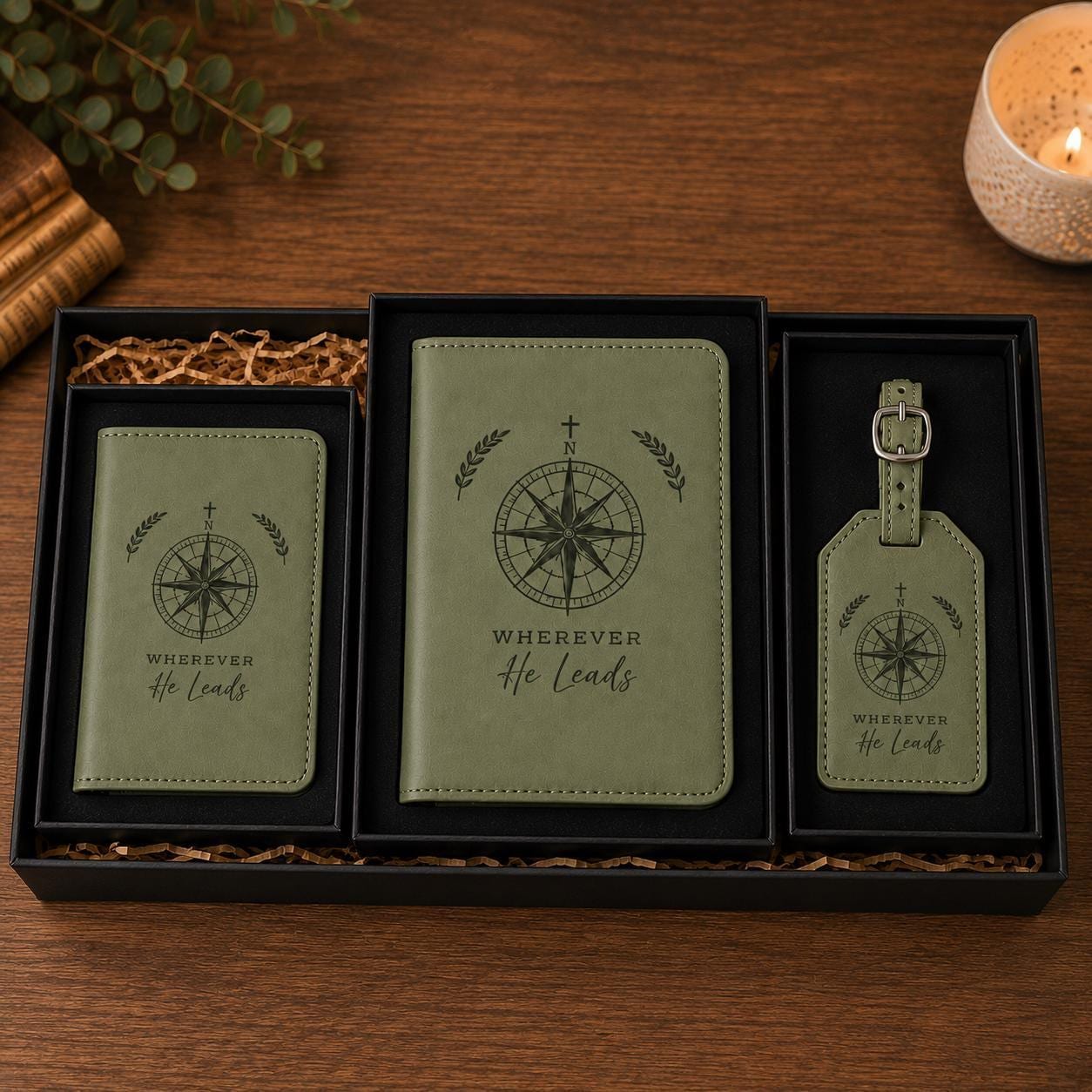 Christian Travel Gift Set – Engraved Journal, Passport Holder & Luggage Tag - Heavenly Treasures