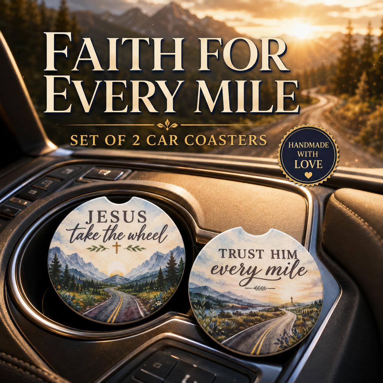 Christian Car Coaster Set Ceramic Cup Holder Gift For Women Faith Based Auto Accessory Watercolor Design Religious Present Church Friend Stocking Stuffer Absorbent Cork Backed Protection Daily Driving Companion Inspirational Journey