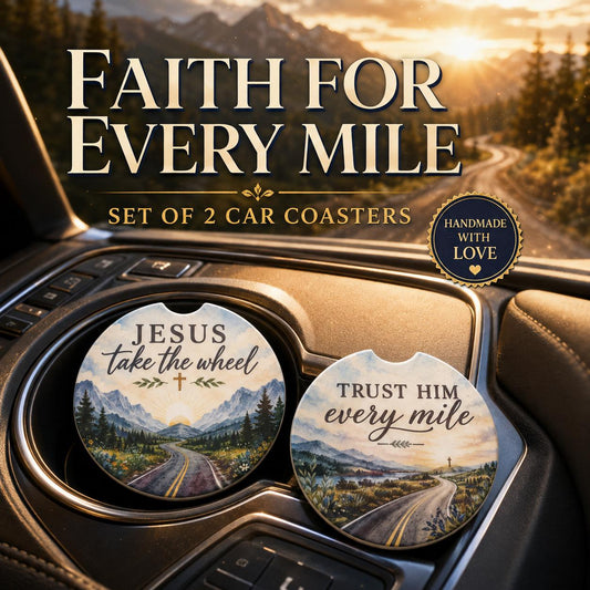 Christian Car Coaster Set Ceramic Cup Holder Gift For Women Faith Based Auto Accessory Watercolor Design Religious Present Church Friend Stocking Stuffer Absorbent Cork Backed Protection Daily Driving Companion Inspirational Journey