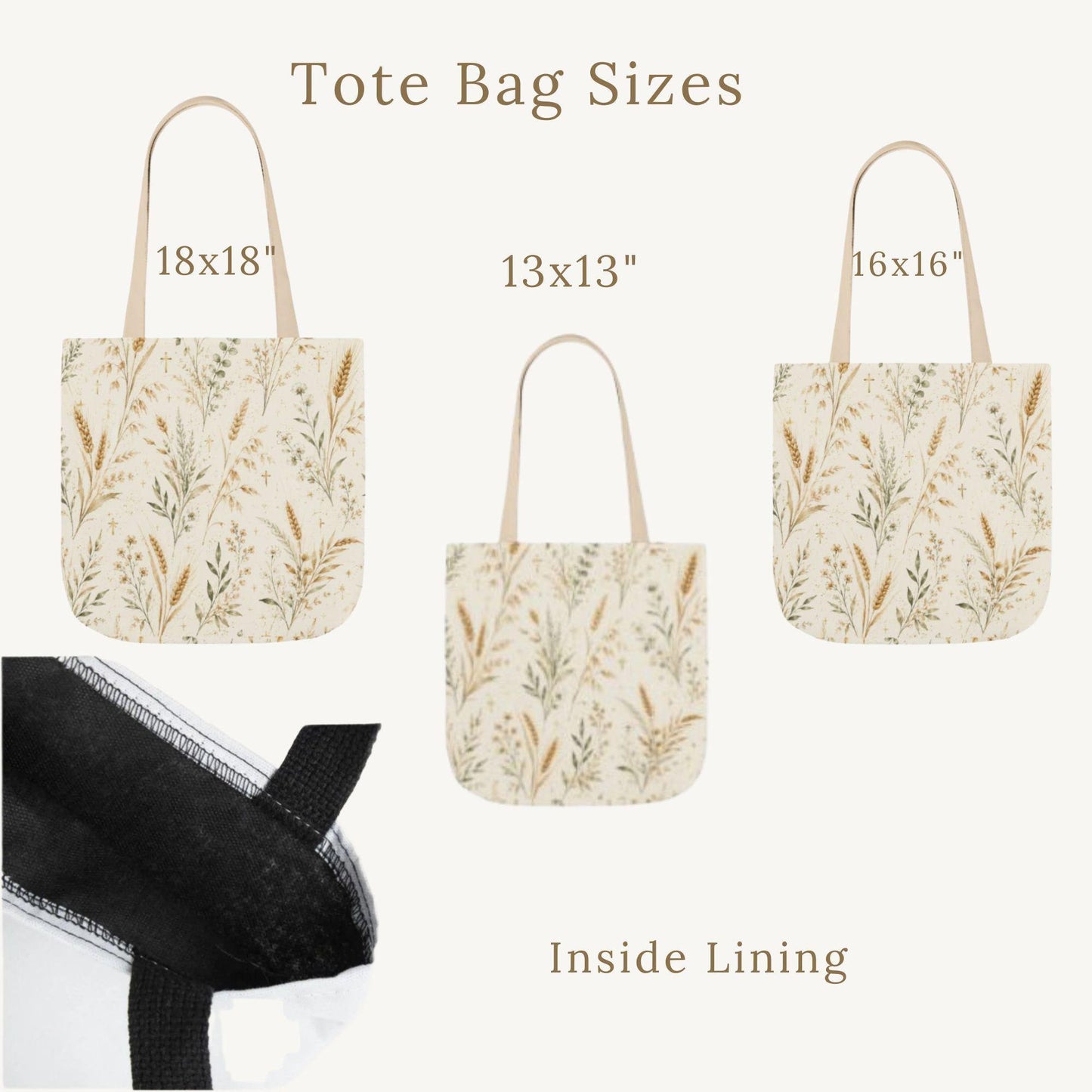 Women Canvas Tote Bag Botanical Print Design Wheat Harvest Pattern Everyday Carry Accessory Church Worship Bag Market Shopping Tote Cottagecore Style Fashion Reusable Grocery Carrier Nature Inspired Design Wildflower Accents Farmhouse