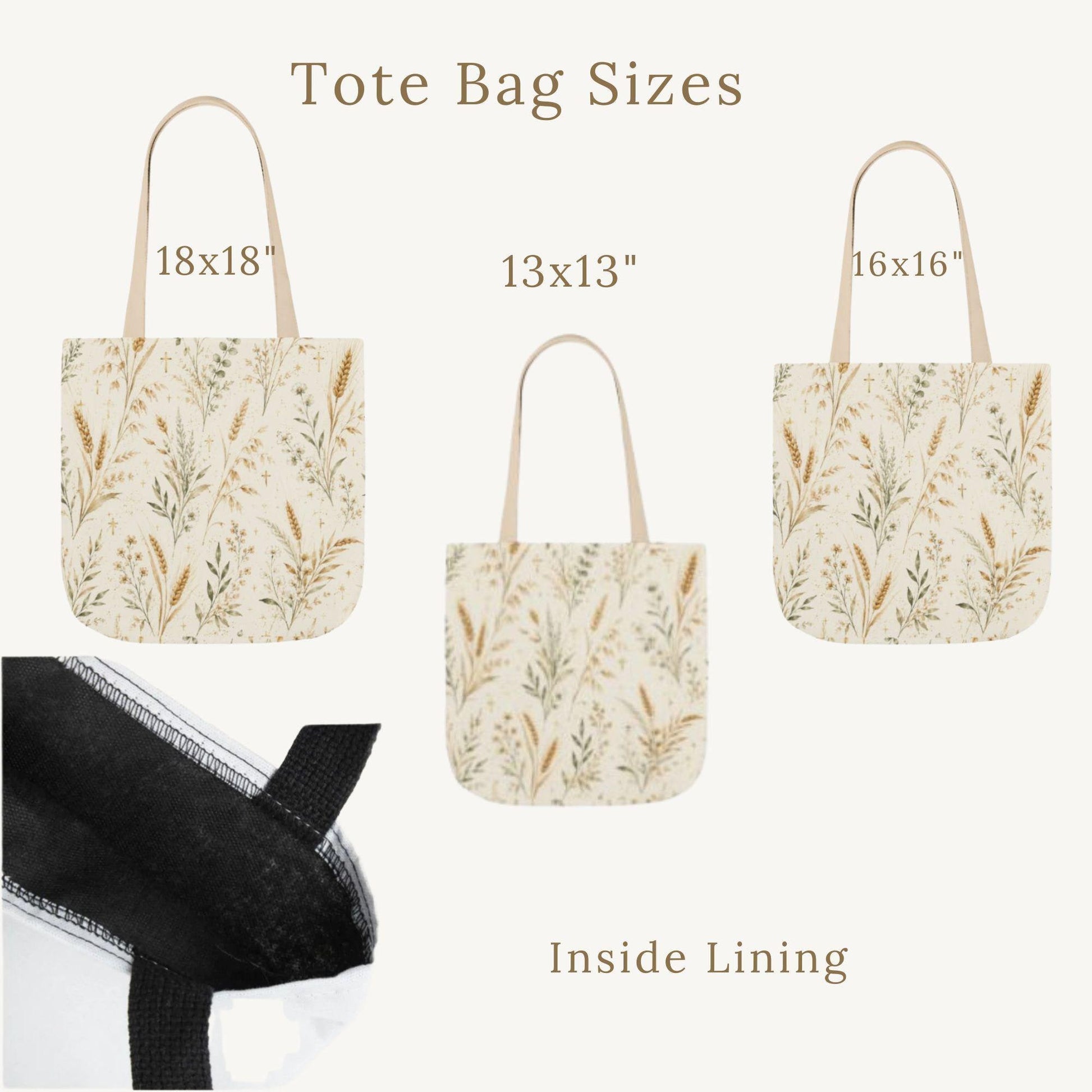 Women Canvas Tote Bag Botanical Print Design Wheat Harvest Pattern Everyday Carry Accessory Church Worship Bag Market Shopping Tote Cottagecore Style Fashion Reusable Grocery Carrier Nature Inspired Design Wildflower Accents Farmhouse