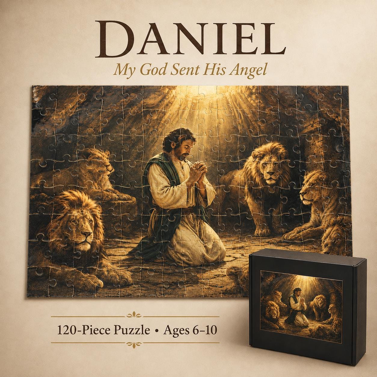 Bible Story Puzzle Christian Kids Educational Activity 120 Piece Game Ages 6 10 Daniel Lions Den David Goliath Story Esther Ruth Faith Learning Sunday School Gift Birthday Present Children Religious Education Youth Activity Screen Free