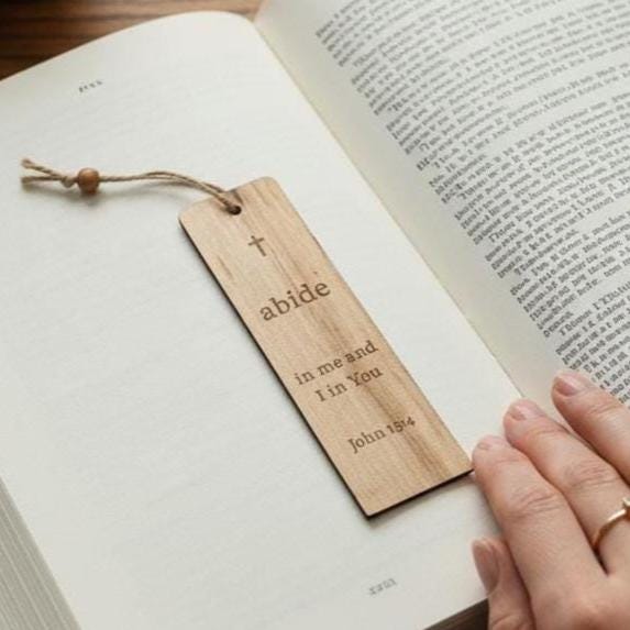 Christian Reading Gift Wooden Scripture Bookmark Engraved Bible Marker Natural Cherry Maple Wood Choice Handcrafted Faith Prayer Design Olive Wood Bead Detail Perfect Church Gift Daily Bible Study Essential Devotional Reading Accessory