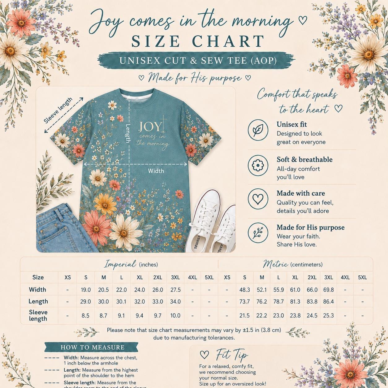 Psalm Scripture Shirt Christian Women Clothing Faith Inspired Tee Floral Wildflower Pattern Joy Morning Message Teal Vintage Design Oversized Inspirational Shirt Worship Service Wear Church Outfit Bible Study Apparel Spiritual Gift Women