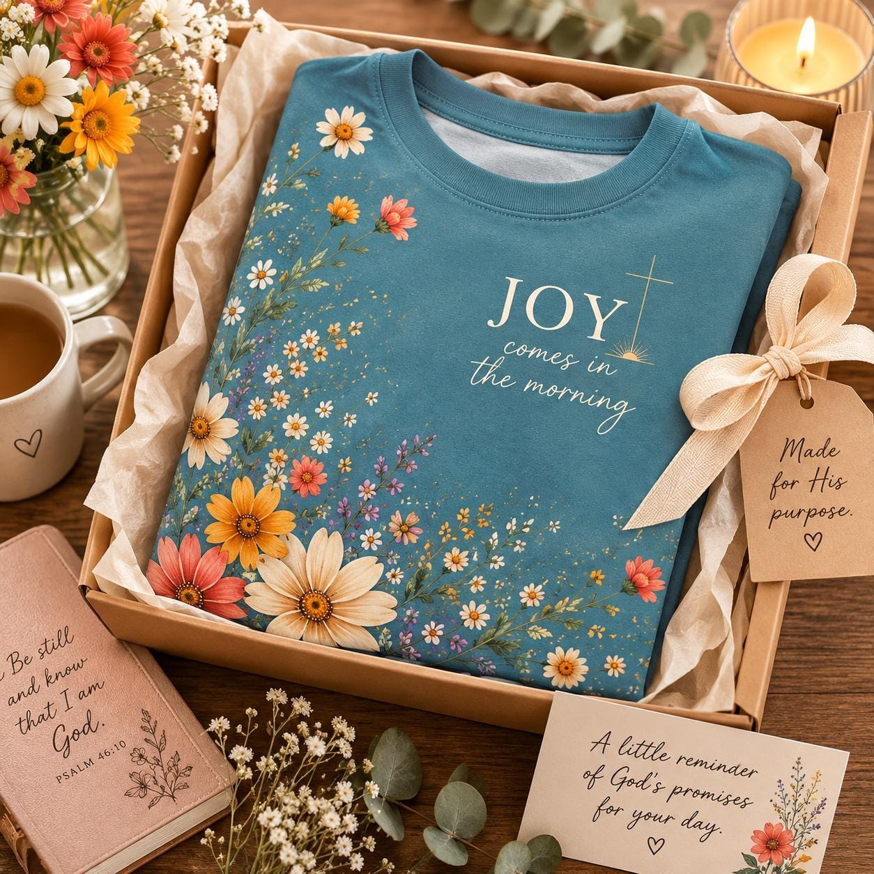 Joy comes in the Morning Floral Tee - Heavenly Treasures