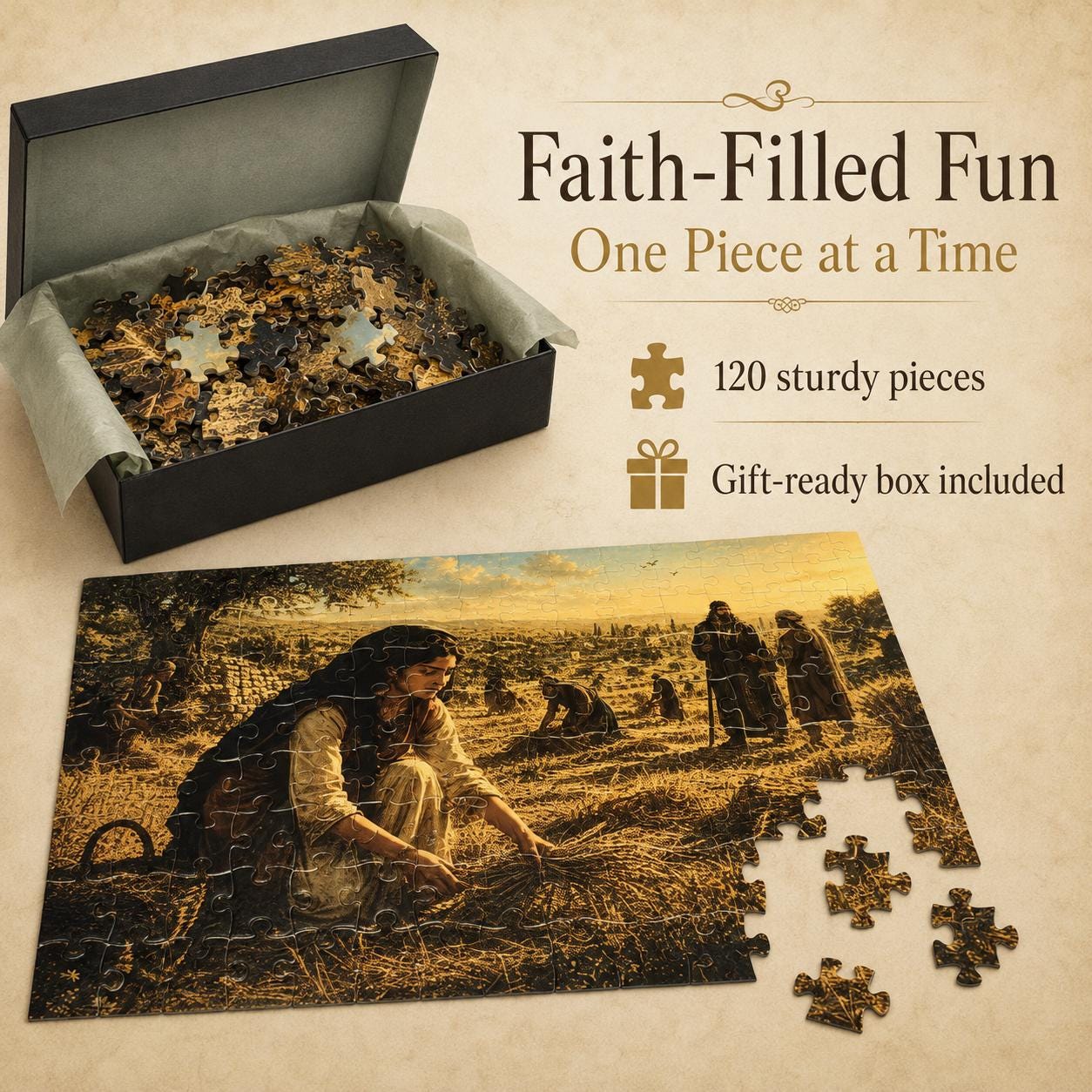 120 Piece Jigsaw Puzzle Challenge Kids Ages 6 To 10 Christian Bible Story Learning Activity Six Biblical Hero Design Options Daniel David Goliath Esther Ruth Armor Of God Boy Girl Beautiful Christian Artwork Classical Illustrated Style