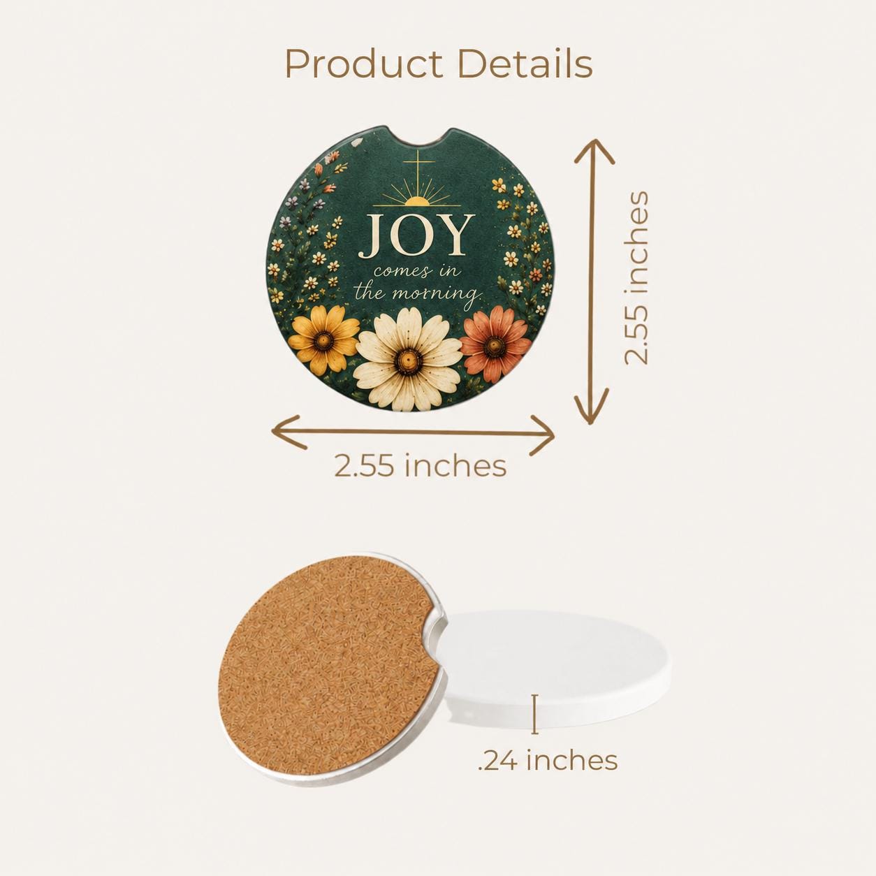 Christian Car Coaster Set – Psalm 30:5 Joy Comes Morning Faith Gift