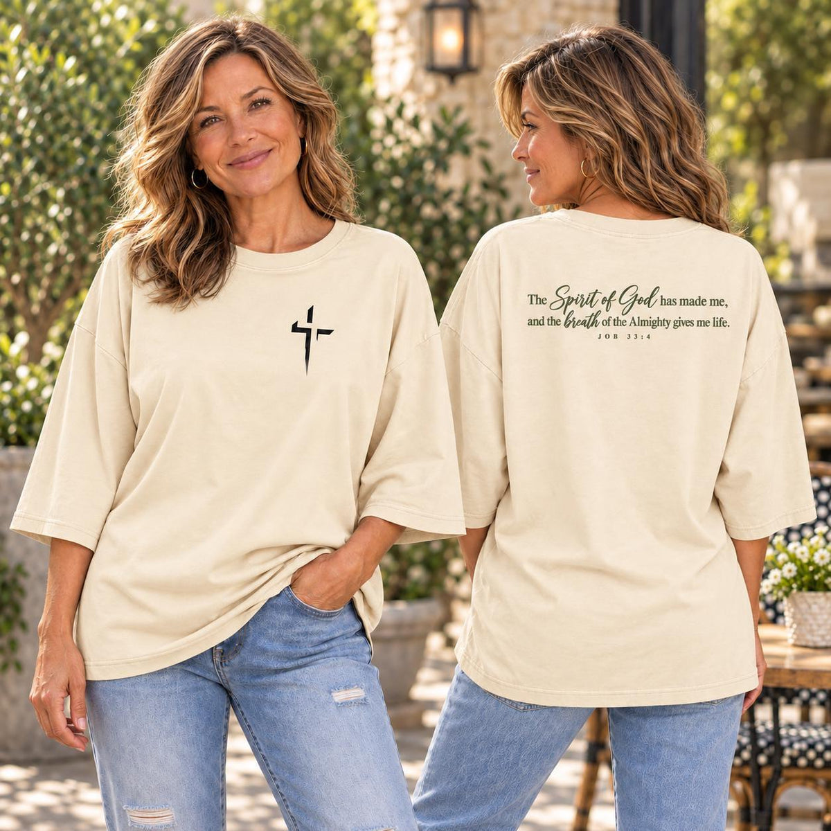Bible Verse Shirt Job 33 4 Christian Scripture Apparel Women Faith Based Clothing Inspirational Graphic Tee Religious Gift Ideas Church Wear Casual Cotton Blend Fabric Relaxed Fit Drop Shoulder Design Three Quarter Length Sleeves Cross
