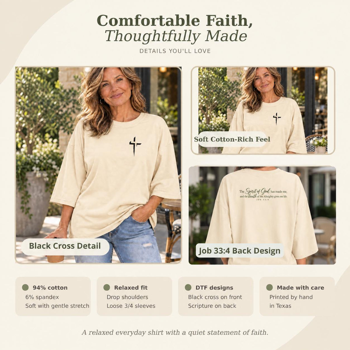 Scripture Apparel Women Christian Faith Shirt Job 33 4 Bible Verse Design Inspirational Religious Clothing Church Wear Ideas Spiritual Gift Options Casual Everyday Faith Outfit Soft Cotton Blend Material Relaxed Comfortable Fit Three