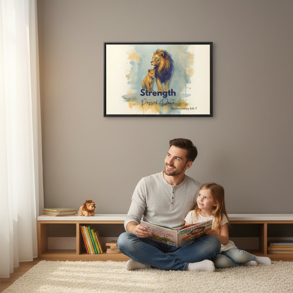 Lion of Judah Wall Art – Strength Passed Down | Christian Father & Child Canvas with Scripture - Heavenly Treasures