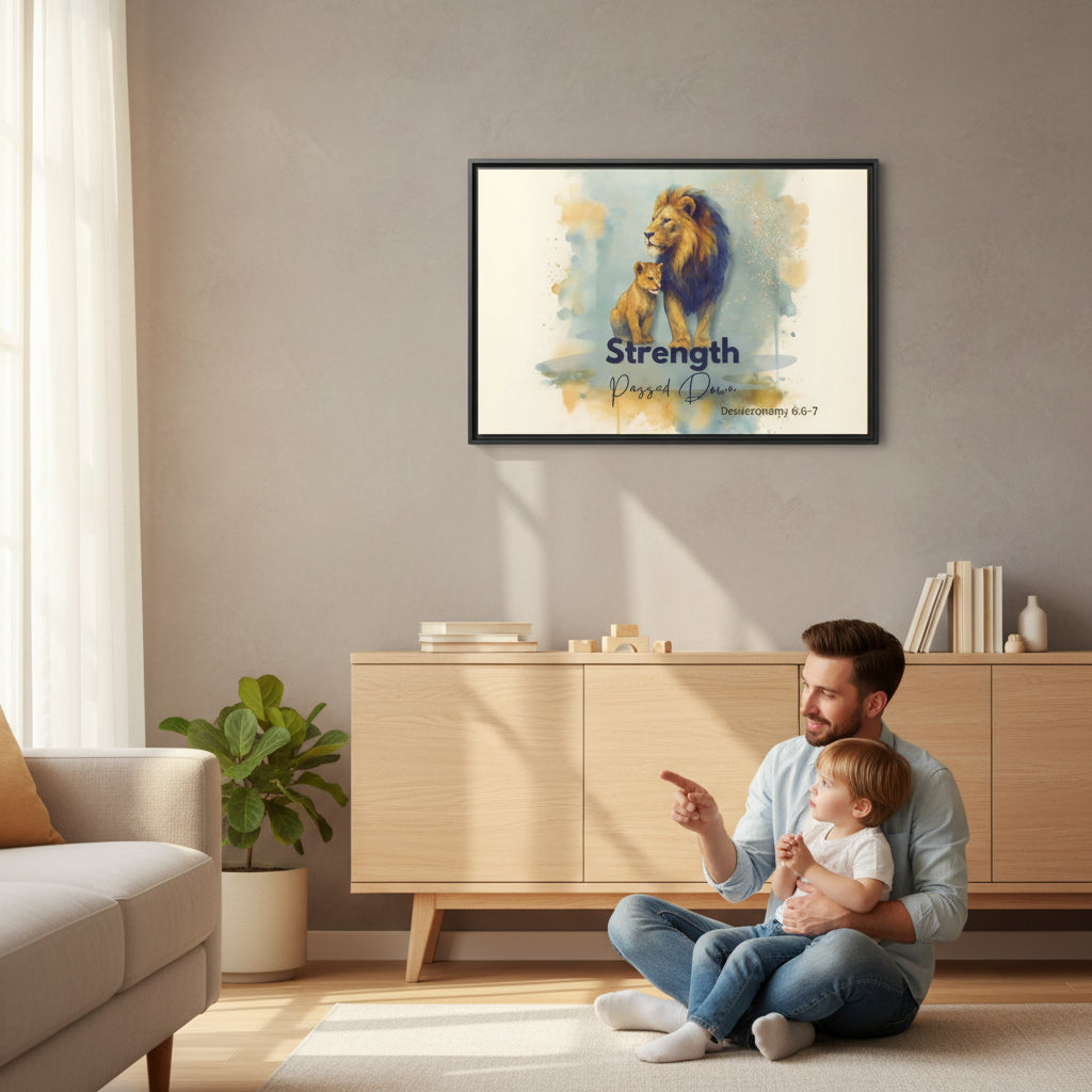 Lion of Judah Wall Art – Strength Passed Down | Christian Father & Child Canvas with Scripture - Heavenly Treasures