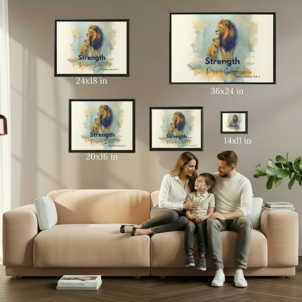 Lion of Judah Wall Art – Strength Passed Down | Christian Father & Child Canvas with Scripture - Heavenly Treasures