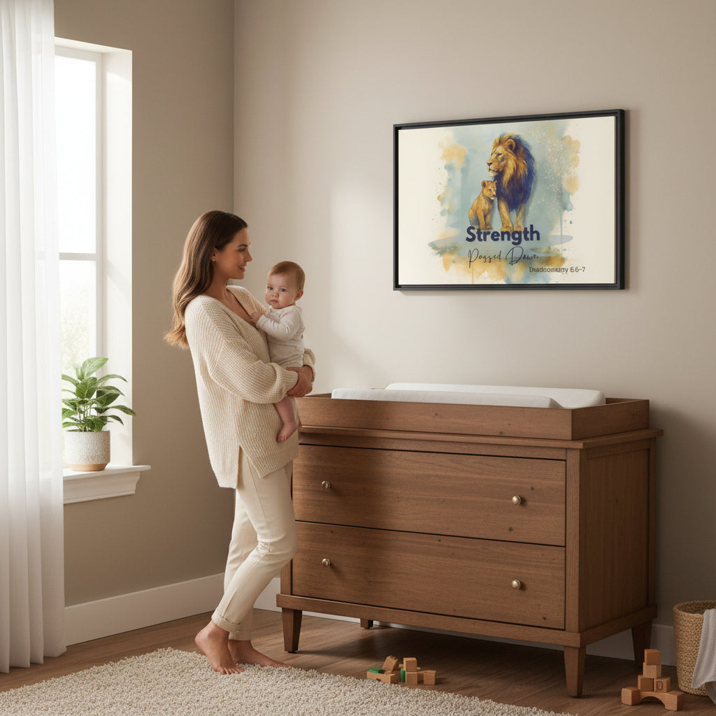 Lion of Judah Wall Art – Strength Passed Down | Christian Father & Child Canvas with Scripture - Heavenly Treasures